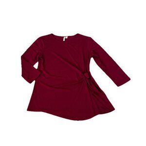 Elle Burgundy Knot Front Tunic Top Long Sleeve Stretch Blouse Size M